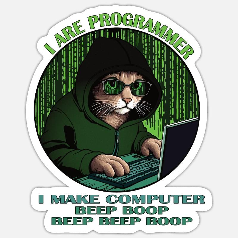 Ich bin Programmierer, grün, Programmierkatze Sticker Größe S (10 x 10 cm)