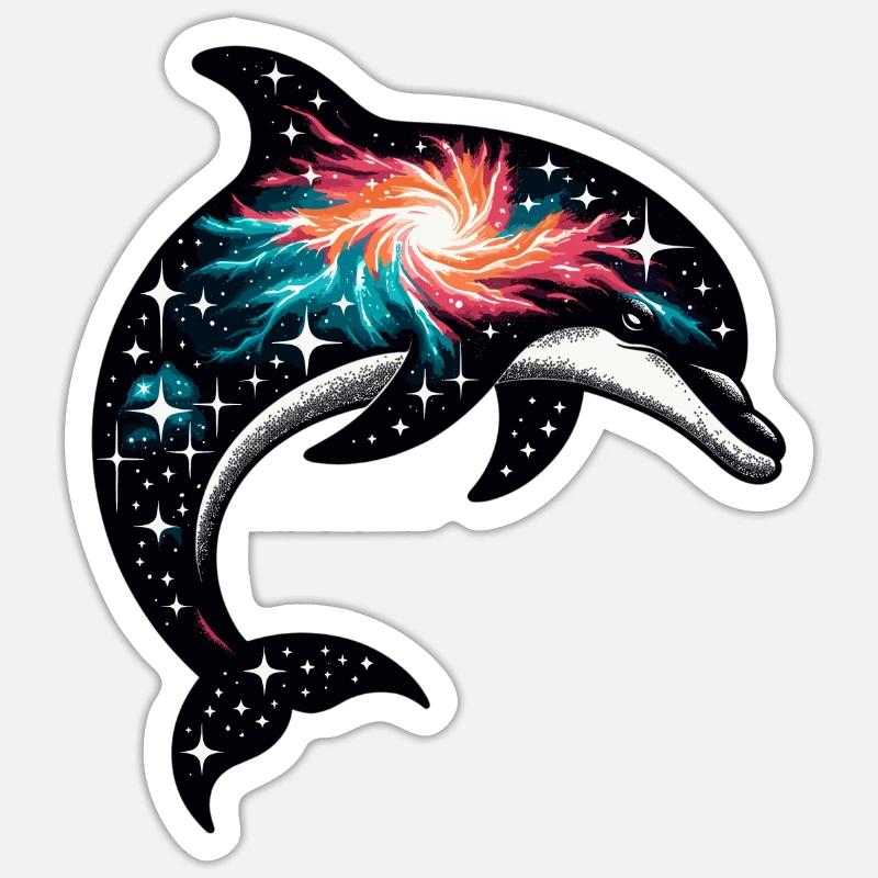 Dolphin Space Galaxy Universum - Sticker Größe S (10 x 10 cm) - Mattweiß