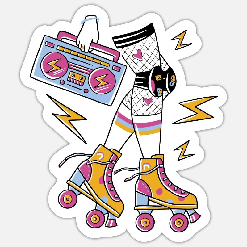 Retro Rollers Groove Vibes - Sticker taille S (10 x 10 cm) - blanc mat