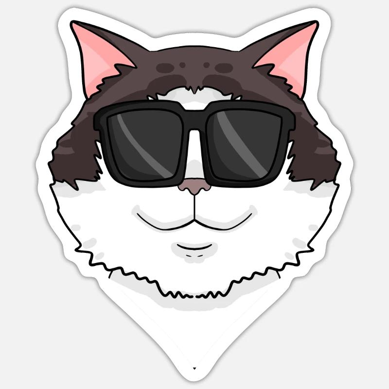 Ragdoll Katze mit Brille - coole Katze - Sticker Größe S (10 x 10 cm) - Mattweiß