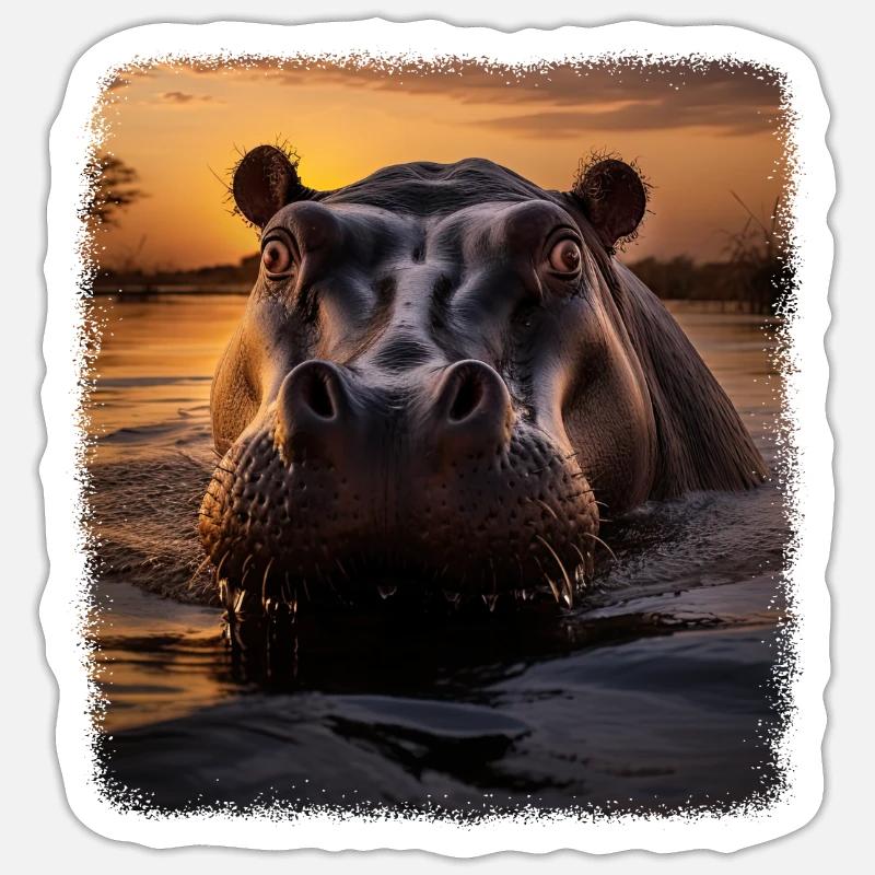 Hippos realistic Hippo - Sticker Größe S (10 x 10 cm) - Mattweiß