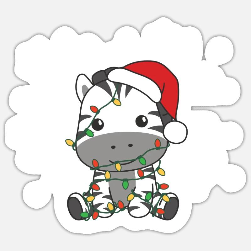Zebra Weihnachten Winter Tiere Zebra - Sticker Größe S (10 x 10 cm) - Mattweiß