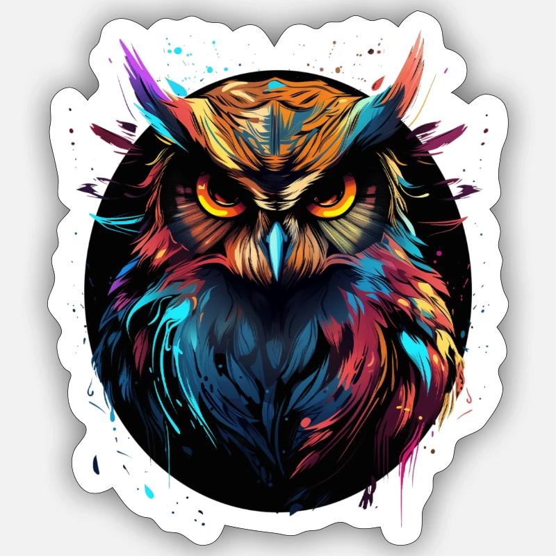 Eule SPLATTER Vogel Bunt - Sticker Größe S (10 x 10 cm) - Mattweiß