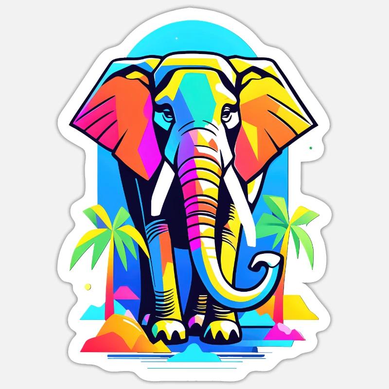 Éléphant coloré dans la conception de l’arc-en-ciel de la jungle Sticker taille S (10 x 10 cm)