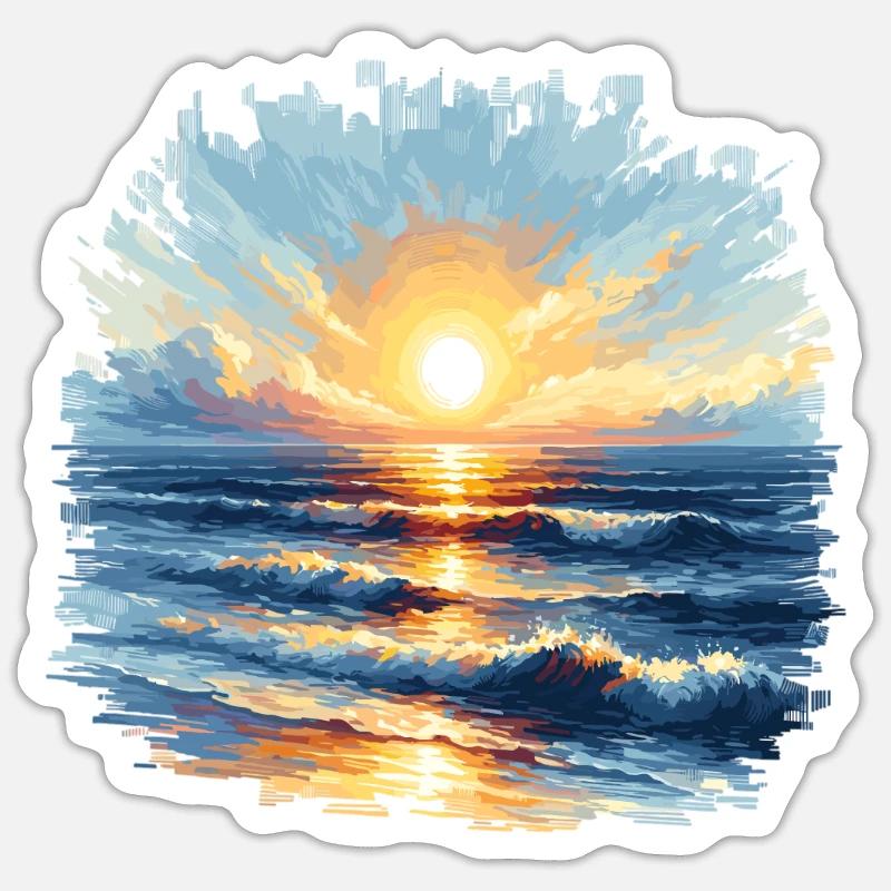 Impressionistisches Gemälde eines Sonnenaufgangs ü - Sticker Größe S (10 x 10 cm) - Mattweiß
