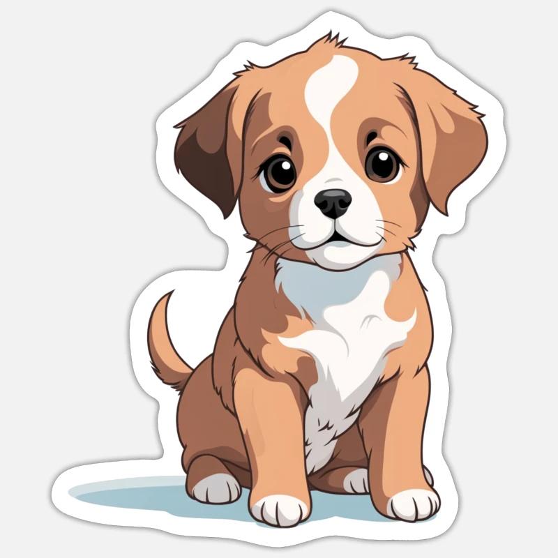 Chiot chien brun mignon - illustration colorée Sticker taille S (10 x 10 cm)