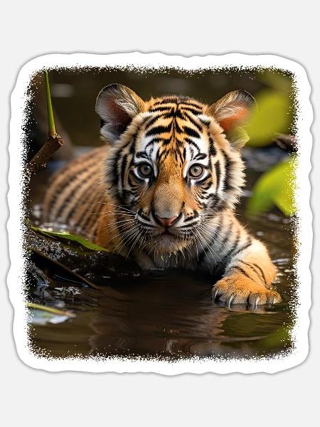 Tiger realistic Tigerbaby - Sticker Größe S (10 x 10 cm) - Mattweiß