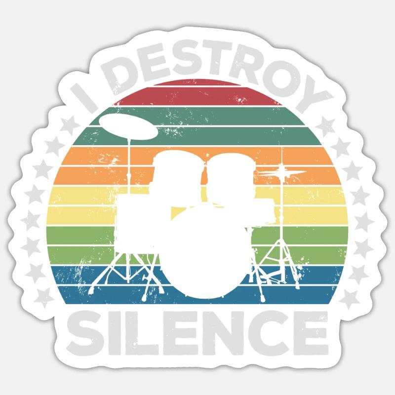 I Destroy Silence Percussion Batteur Percussionniste - Sticker taille S (10 x 10 cm) - blanc mat