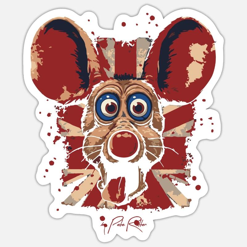 Royaume-Uni drapeau britannique rat de bande dessinée - Sticker taille S (10 x 10 cm) - blanc mat