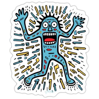 Personnage de dessin animé Pop Art : Funky, Drôle, Amusant - Sticker taille S (10 x 10 cm) - blanc mat - Devant