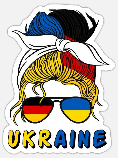 Halb Deutsch, halb Ukrainerin Deutschland Ukraine - Sticker Größe S (10 x 10 cm) - Mattweiß