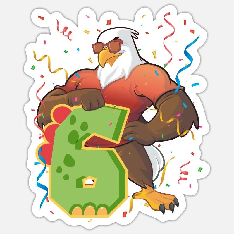 Bald eagle design for sixth birthday Sticker size S (10 x 10 cm)