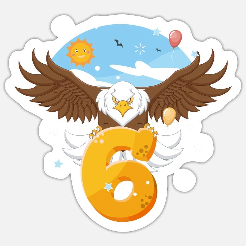 Bald eagle design for sixth birthday Sticker size S (10 x 10 cm)