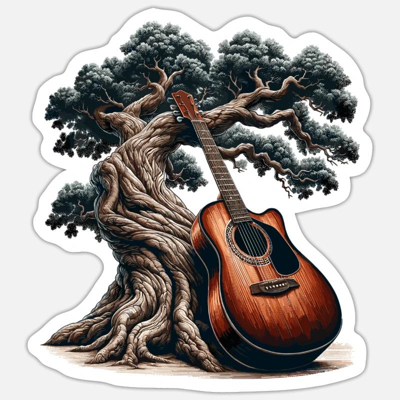 Akustikgitarre an alter Eiche Sticker Größe S (10 x 10 cm)