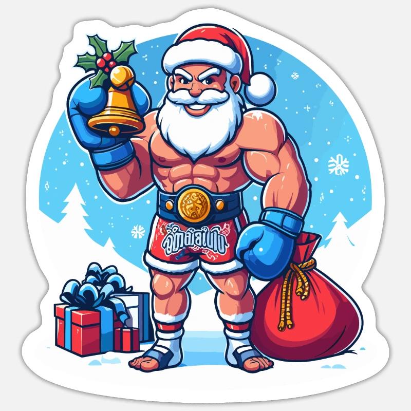 Muay Thai Noël - Sticker taille S (10 x 10 cm) - blanc mat