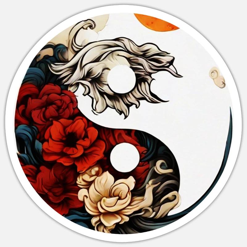 Fleur Yin Yang - Sticker taille S (10 x 10 cm) - blanc mat
