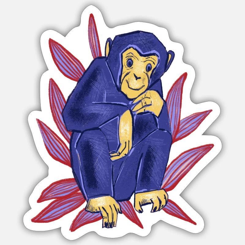 Singe bleu - Sticker taille S (10 x 10 cm) - blanc mat