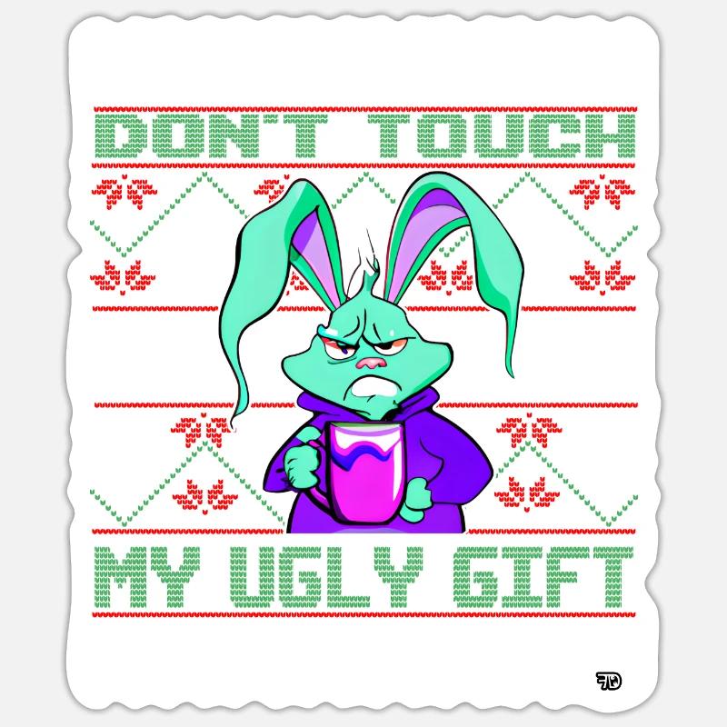 Don´t touch my ugly gift, Lustiges Häschen - Sticker Größe S (10 x 10 cm) - Mattweiß