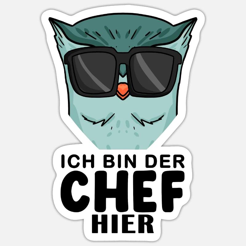 Chef Spruch mit Eule Motiv - Sticker Größe S (10 x 10 cm) - Mattweiß