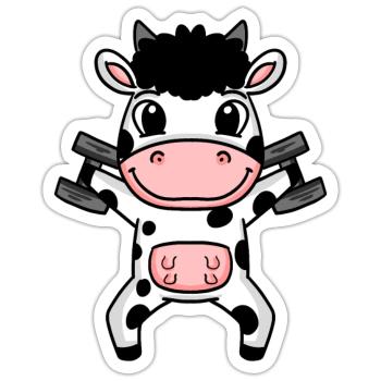 Kuh Hantel Training Krafttraining Fitness - Sticker Größe S (10 x 10 cm) - Mattweiß - Vorne