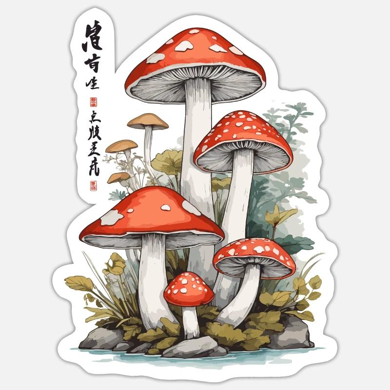 Ukiyo-E Toadstool Nature Art Mushroom Picker Design Sticker size S (10 x 10 cm)