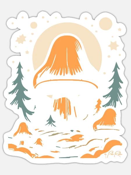 Ein riesiger Pilz im Wald - Sticker Größe S (10 x 10 cm) - Mattweiß