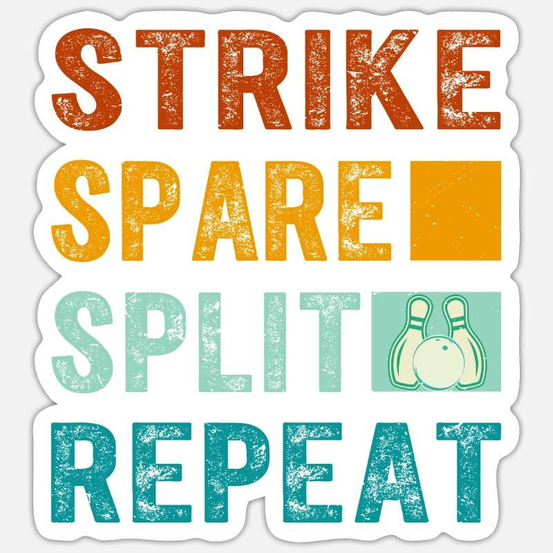 Bowling Oberteil - Strike Spare Split Repeat Sticker Größe S (10 x 10 cm)