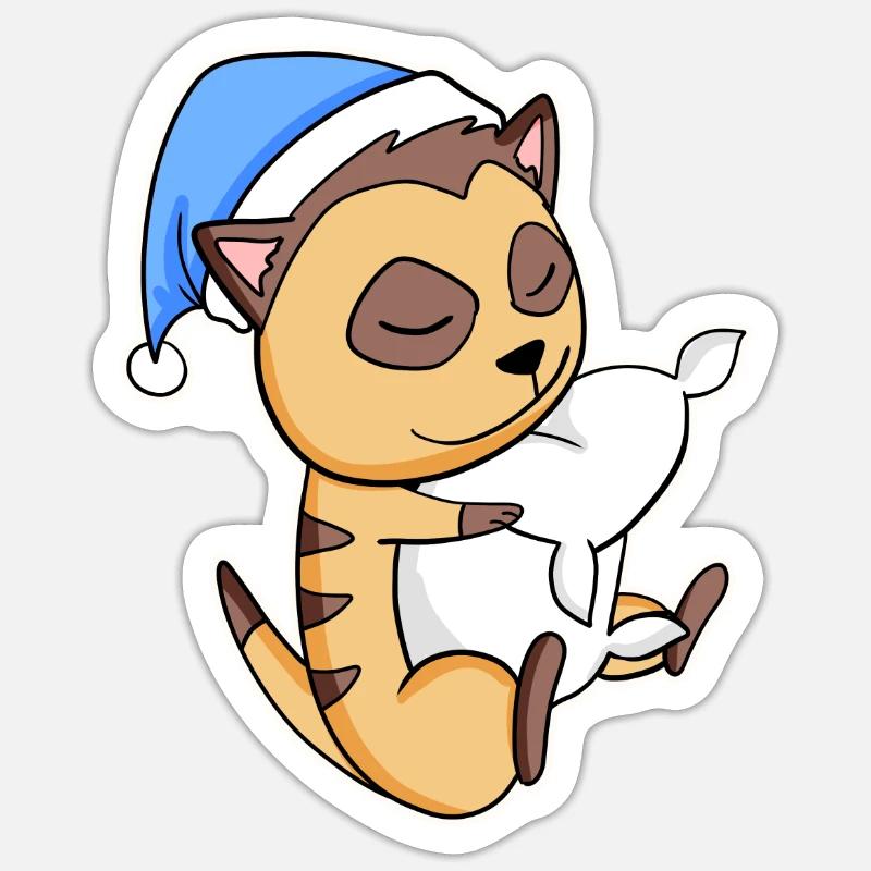 Meerkat with pillow and sleepy cap Sticker size S (10 x 10 cm)