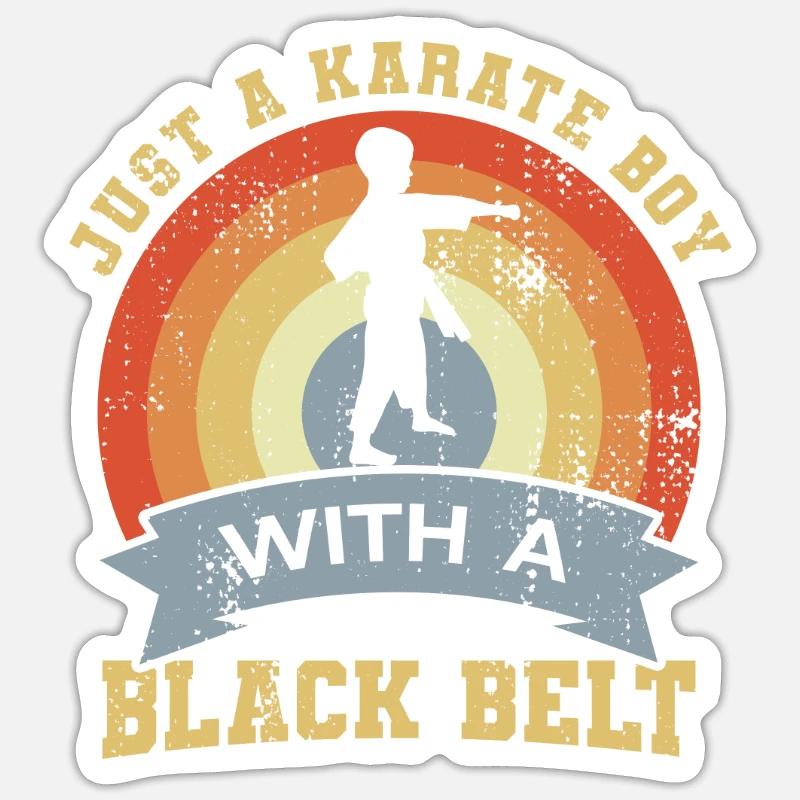 Karate Junge mit schwarzem Gürtel - Sticker Größe S (10 x 10 cm) - Mattweiß