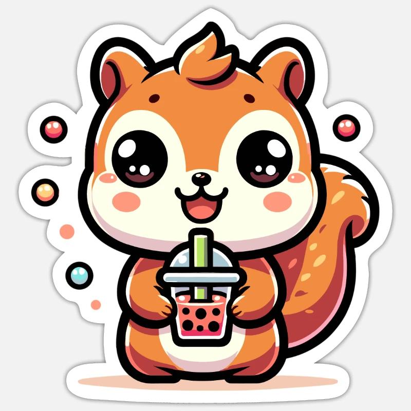 Kawaii Eichhörnchen Bubble Tea Niedliches Tier Eichhörnchen - Sticker Größe S (10 x 10 cm) - Mattweiß