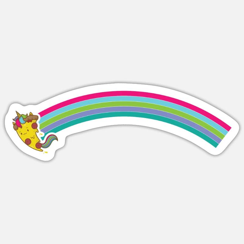 Pizza Einhorn mit Regenbogen - Sticker Größe S (10 x 10 cm) - Mattweiß