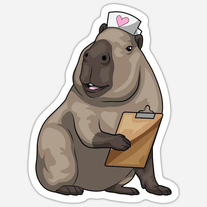Capybara infirmière bloc-notes - Sticker taille S (10 x 10 cm) - blanc mat