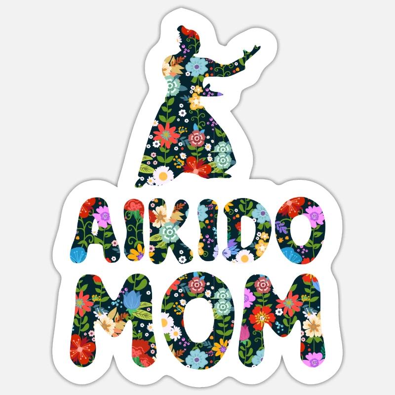Maman Aïkido - Sticker taille S (10 x 10 cm) - blanc mat