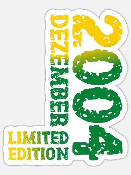 2004 Dezember Limited Edition 19. Geburtstag Deko - Sticker Größe S (10 x 10 cm) - Mattweiß