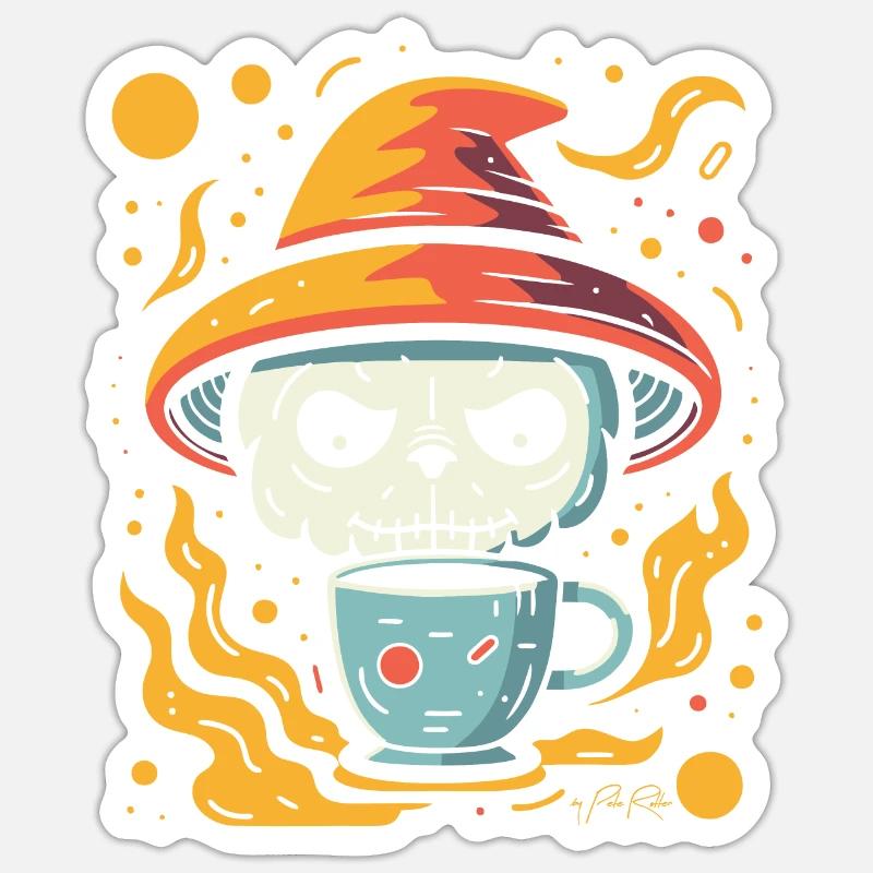 Coffee, Space, Nerd, Skull, Panda, Magic Sticker size S (10 x 10 cm)