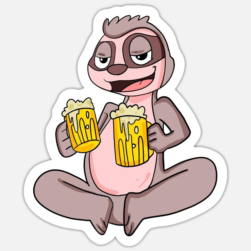 Faultier mit Bier Sticker Größe S (10 x 10 cm)