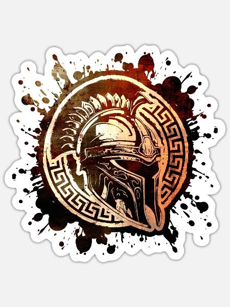 Spartaner Helm Motivation Gladiator - Sticker Größe S (10 x 10 cm) - Mattweiß