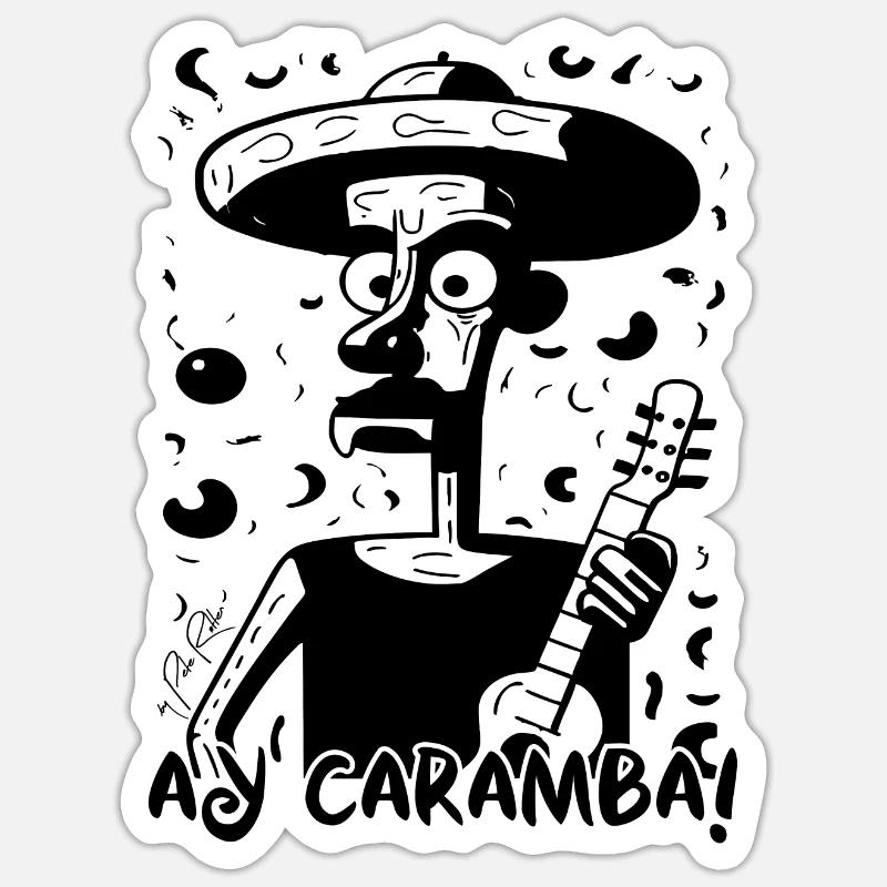 Spanischer oder mexikanischer Gitarrist Ay Caramba - Sticker Größe S (10 x 10 cm) - Mattweiß