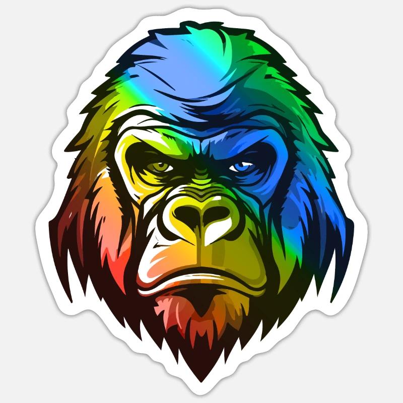 Gorilla Kopf Bunt - Sticker Größe S (10 x 10 cm) - Mattweiß