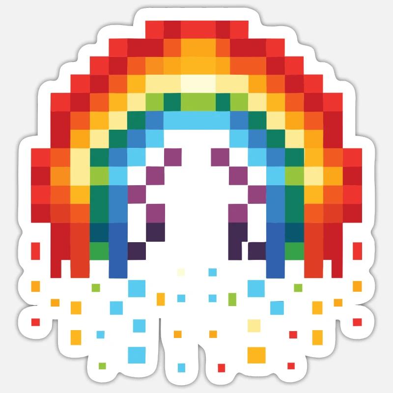Pixel Art Regenbogen 8-Bit Retro - Sticker Größe S (10 x 10 cm) - Mattweiß