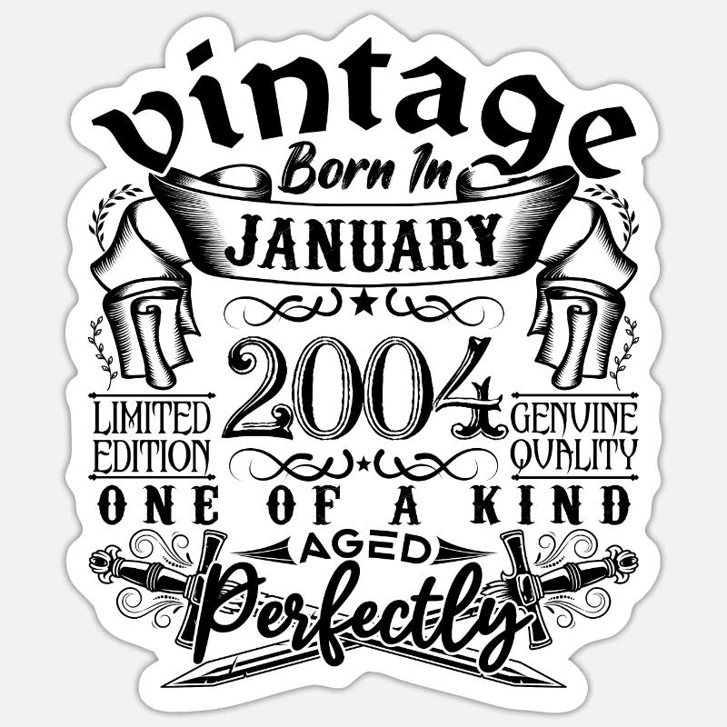 Geburtstag 2004 Januar 2004 geboren im Januar - Sticker Größe S (10 x 10 cm) - Mattweiß