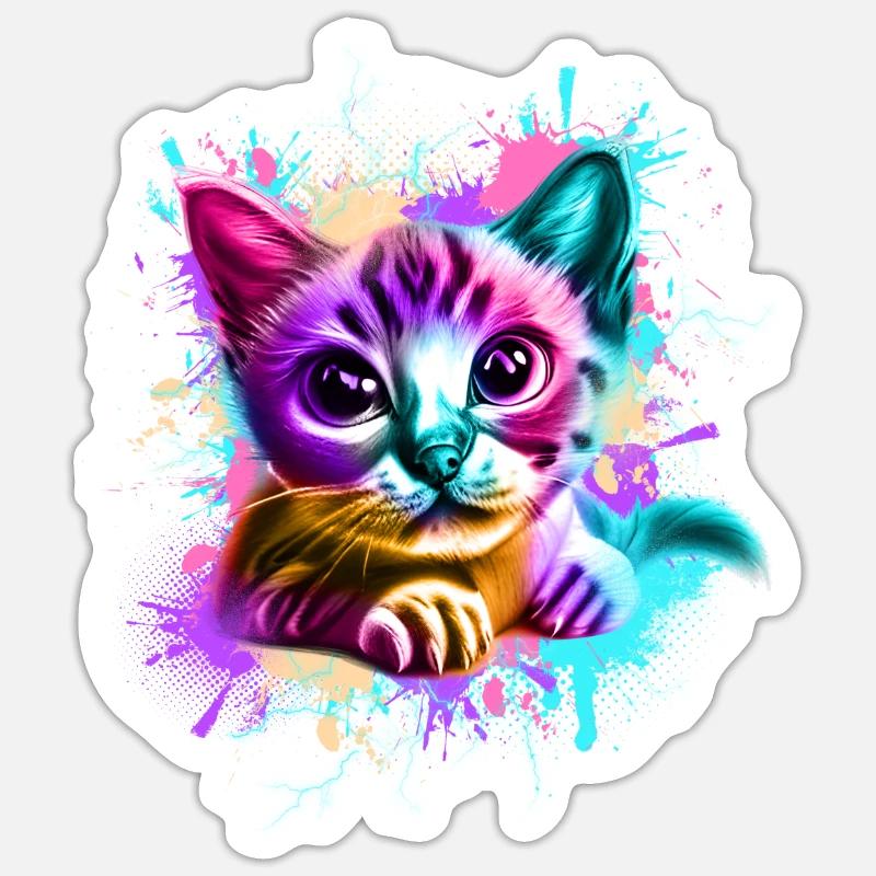 Katze Graffiti Bunt - Sticker Größe S (10 x 10 cm) - Mattweiß
