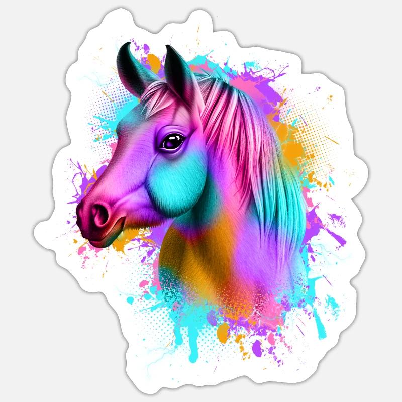 Pferd Graffiti Bunt - Sticker Größe S (10 x 10 cm) - Mattweiß