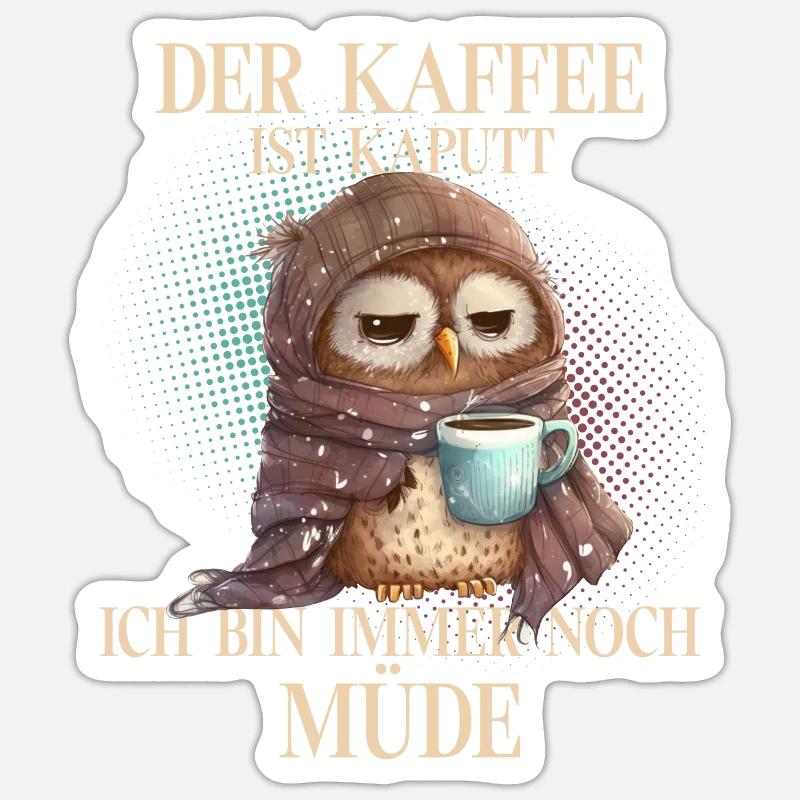 Eule Kaffee Sticker Größe S (10 x 10 cm)