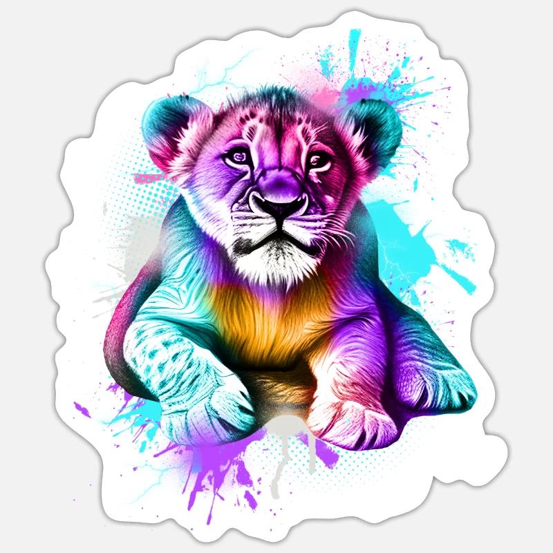 Löwe Graffiti Bunt - Sticker Größe S (10 x 10 cm) - Mattweiß