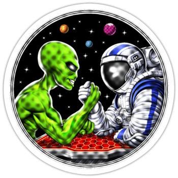 Außerirdischer Astronaut Armdrücken - Sticker Größe S (10 x 10 cm) - Mattweiß - Vorne