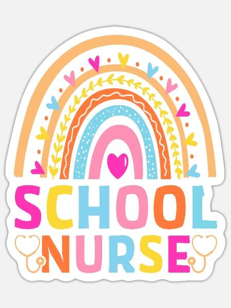 Schulkrankenschwester, bunter Regenbogen, Schule - Sticker Größe S (10 x 10 cm) - Mattweiß