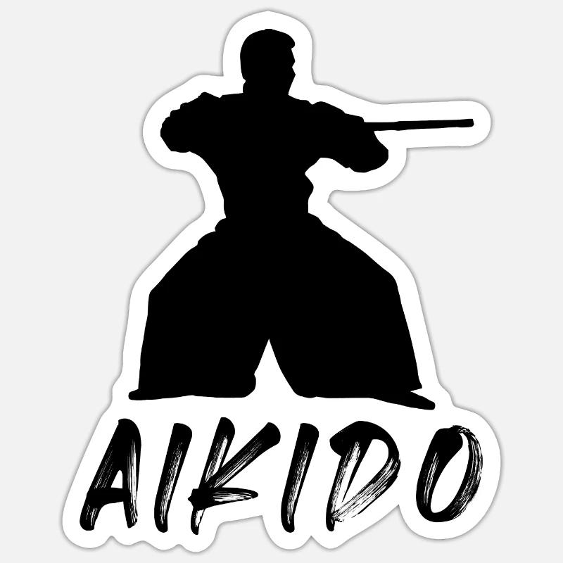 Aïkido - Sticker taille S (10 x 10 cm) - blanc mat
