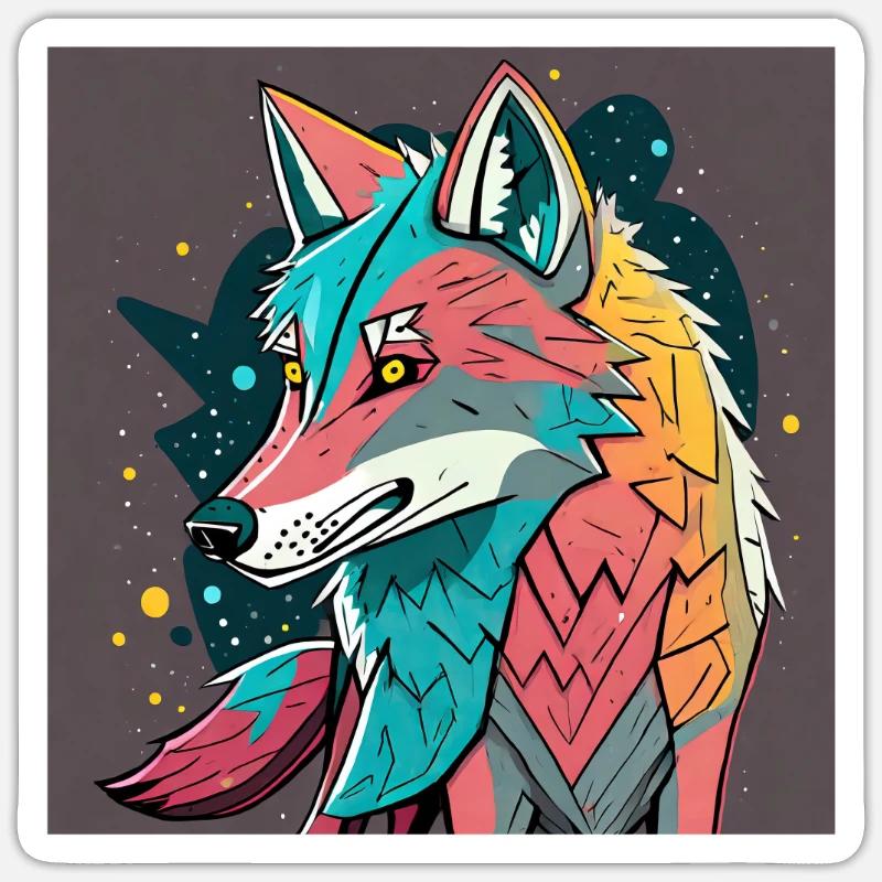 Geometrischer Wolf Farbexplosion - Sticker Größe S (10 x 10 cm) - Mattweiß