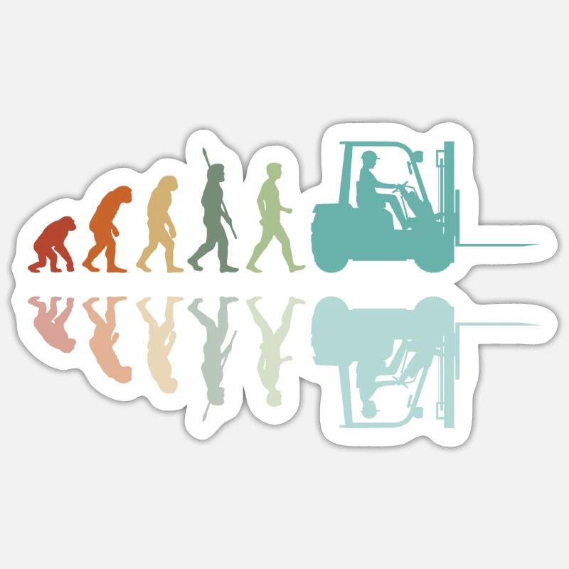 Evolution Gabelstapler - Sticker Größe S (10 x 10 cm) - Mattweiß